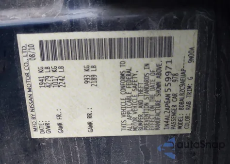 2010 Nissan Altima 2.5 S из США, поврежденный, VIN 1N4AL2AP6AN559971